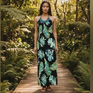 Heart Soul Tropical Halter Maxi Dress in Beaded neckline